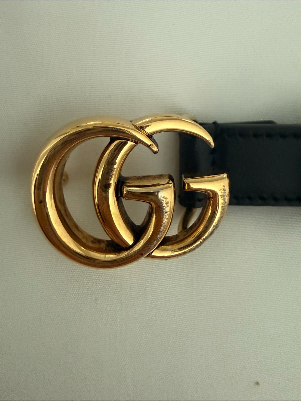 Gucci Beige Monogram Belt with Dark Brown Trim & Gold Double G Buckle - Picture 4 of 7